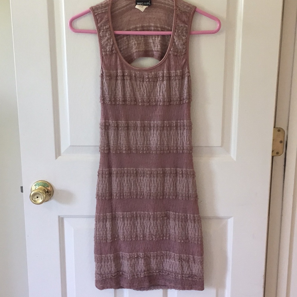 Pick lace mini dress.